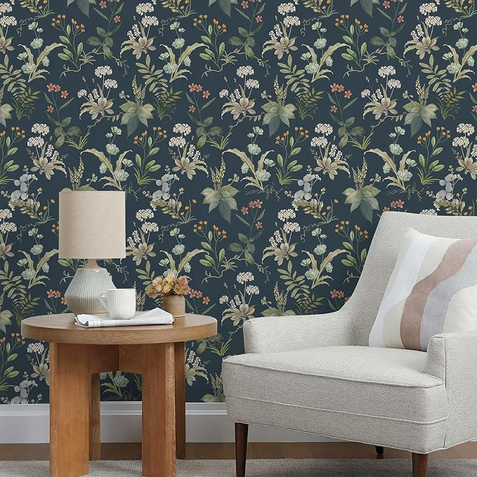 Simon&Siff Vintage Floral Peel and Stick Wallpaper 800" x 17.3" | Blue Botanical Contact Paper, Self Adhesive Removable Waterproof Wall Paper, Renter Friendly, Bedroom Cabinets DIY Decor