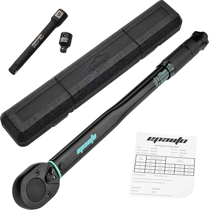 EPAuto 1/2-inch Drive Click Torque Wrench, 10-150 ft/lb, 13.6-203.5 N/m, Black | 1/2-inch 10-150 ft/lb, 13.6-203.5 N/m