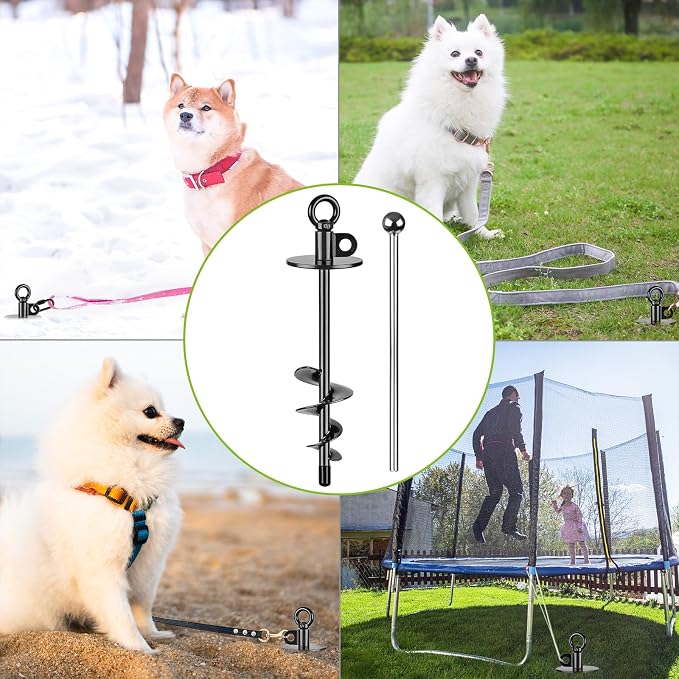 15 Inch Dog Tie Out Stake, Heavy Duty Dog Anchor for Dogs up to 220lbs, No Tangle, Easy to Install and Remove, Ideal for Yard, Camping, and Beach, 1 Pack (Black)