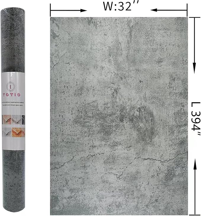 TOTIO Extra Wide Concrete Cement Texture Wallpaper Peel Stick Dark Grey Countertop Contact Paper 32x394inch Matte Thicken Adhesive Waterproof Vinyl Wall Sticker for Bedroom Living Room [Cement Gray]