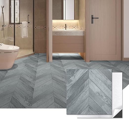 Art3d 60-Pack Herringbone Peel and Stick Vinyl Floor Tiles, 12" x 12" Self Adhesive Waterproof Wood Flooring Plank for Kitchen Bathroom Bedroom, Cover 60 Sq. Ft, Grey