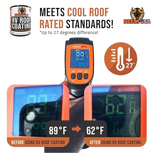 BEEST RV Roof Coating White, 32 Oz Covers up to 12.5 sq ft (2 Coats), Solar Reflective & Waterproof Sealant| Elastomeric Leak Repair Coating, Liquid Rubber RV Roof Sealant for Trailers, Camper & More