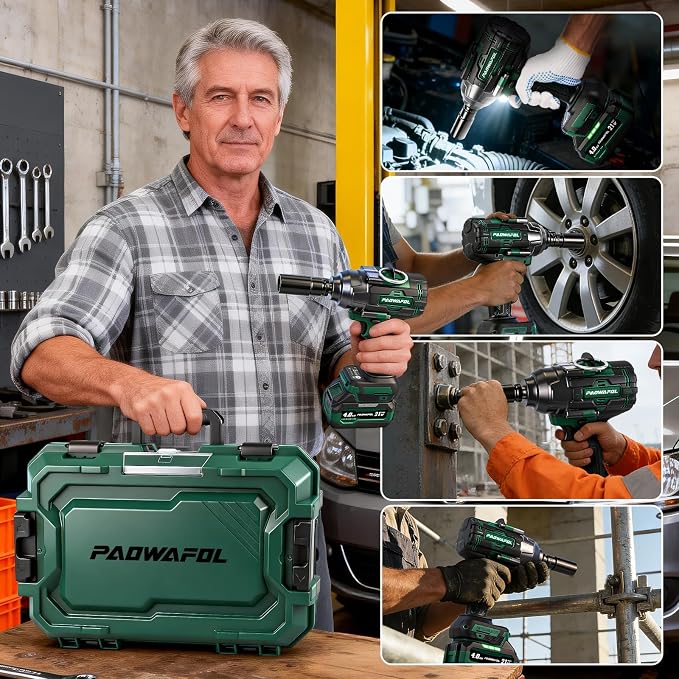2026 Impact Wrench 900ft-lbs(1200N.m), 1/2" Impact Gun with 2x4.0Ah Battery, 21V Cordless Impact Driver High Torque with 5 Sockets, Pistola Llave De Impacto Brushless for Truck RV Home Car