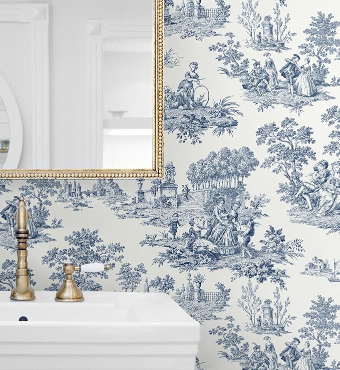 NextWall Chateau Toile Peel and Stick Wallpaper (Navy Blue)