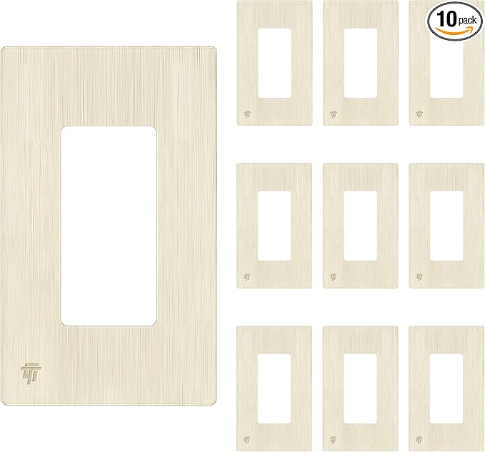 ENERLITES Decorator Light Switch or Receptacle Wall Plate, Screwless Wall Plate, Standard Size, 1-Gang 4.68" x 2.93", Polycarbonate Thermoplastic, SI8831-BLA-10PCS, Brushed Light Almond, 10 pack