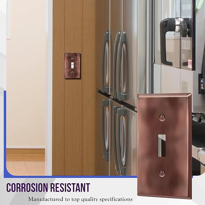 ENERLITES Toggle Light Switch Metal Wall Plate, Stainless Steel Switch Cover, Corrosion Resistant, Standard Size 1-Gang 4.50" x 2.76",Stainless Steel 201, 7711-AC, Antique Copper