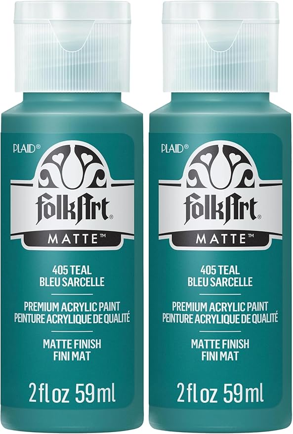 FolkArt Acrylic Paint in Assorted Colors (2 oz), 405, Teal (Pack of 2)