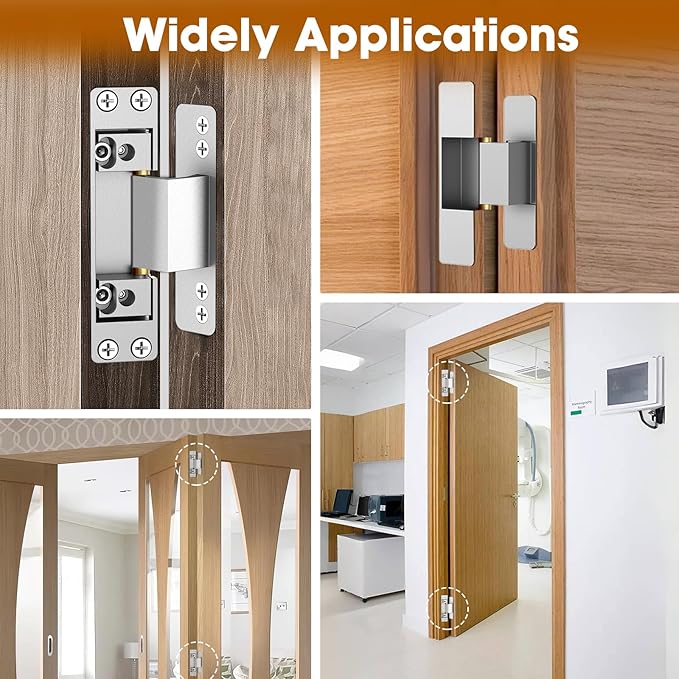 4.5" Hidden Door Hinge/Concealed Hinges,Invisible Hinges,Invisible Door Silent Door Hinge 110 Degree Swing Hinge 2-Way Adjustable Butt Hinge 4.5 x 2 x 1 (2, Silver)