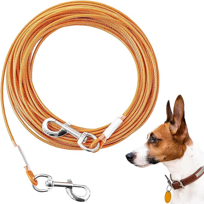 Tie Out Cable for Dogs,10/20/30/50/100FT Dog Leads for Yard Chew Proof,Heavy Duty Tie Out Cable for Large Dogs Up to 125lbs,Dog Runner Tether (Orange, 125Ibs 100ft)