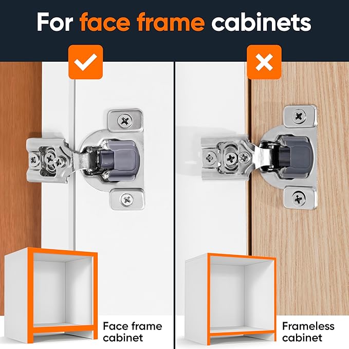 Decobasics 60 Pack Soft Close Cabinet Hinges – 7/16" Overlay for Kitchen Cabinet Doors, Face Frame Concealed Hidden Hinges – Stainless Steel, Self-Closing with 3-Way Adjustment & Slow Close Damper