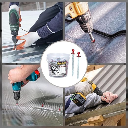 Metal Roofing Screws 10 x 3 inch, Red Hex Head Sheet Metal Roof Screw with EPDM Washer for Corrugated Roofing (250Pcs)