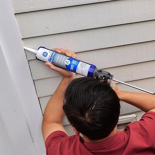 GE All Purpose Silicone Caulk, White, 10.1 fl oz Cartridge, 1 Pack - 100% Waterproof Silicone Sealant, Stronger Adhesion, Freeze & Sun Proof