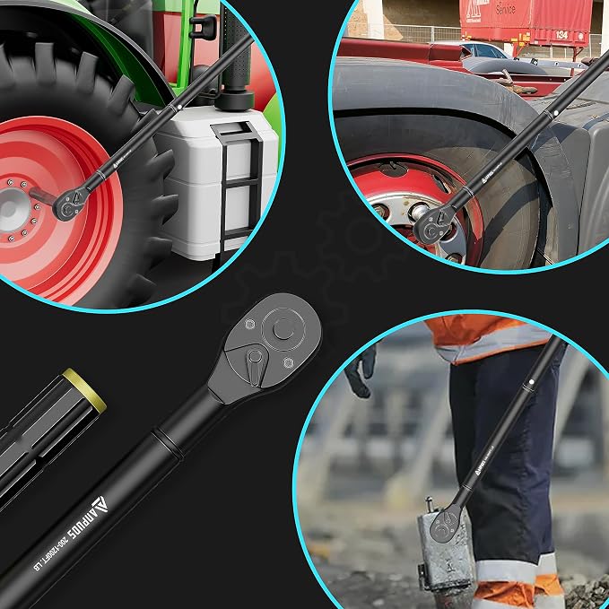 1-Inch Click Torque Wrench, 200-1200 Ft-Lb/271-1626 Nm, Heavy Duty | ±3% Accuracy, 48-Tooth Quick Release, Cr-V Steel, Dual-Direction, for Mining Truck, Marine, Oil Field & Wind Turbine
