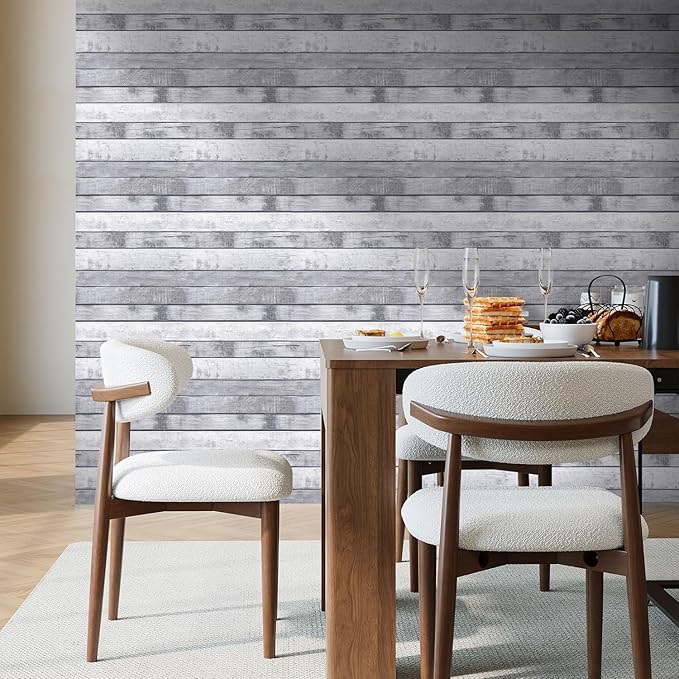 COMSTICKC Peel and Stick Faux Wood Wall Panels Shiplap Vintage Gray, 10 Pcs of 12" x 12", Not Real Wood, Thin PVC 3D Fake Wood Self-Adhesive Wall Covering Wallpaper for Interior Farmhouse Decor