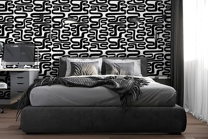 Peel and Stick Wallpaper Black and White Wall Paper Modern Geometric Self-Adhesive Removable Contact Paper Thicken Waterproof Easy to Clean Decorative for Bedroom Bathroom Film 17.3in x394in