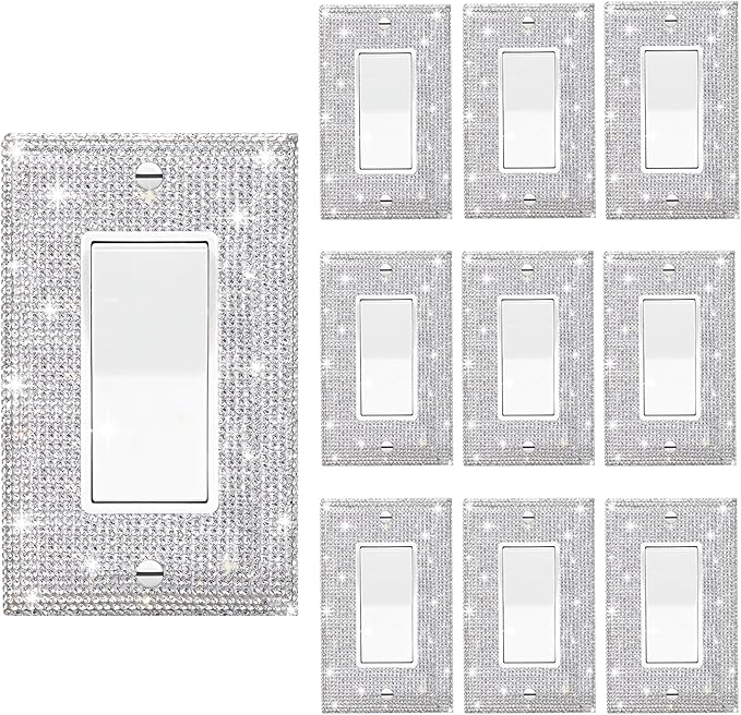 10 Pcs Shiny Silver Rhinestones Outlet Covers Wall Plate Decorative Switch Plates And Outlet Covers Rhinestones Light Switch Cover