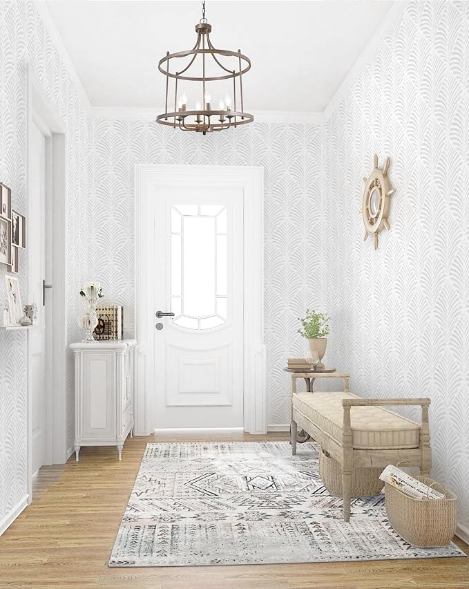 Safiyya Peel and Stick Wallpaper Boho 17.3"x196" Light Grey Geometric Modern Wall Paper Self Adhesive Removable Wallpaper for Bedroom Vinyl Rolls