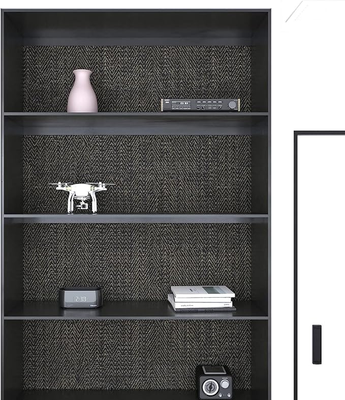 FunStick 24"x394" Black and Gold Grasscloth Peel and Stick Wallpaper Textured Black Contact Paper for Cabinets Removable Linen Fabric Geometric Wall Paper for Bedroom Bathroom Accent Wall Desk Renters