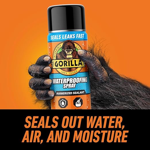 Gorilla Waterproofing Spray, Rubberized Sealant, Black, 16 Ounce (Pack of 6) - Seals Out Water, Air, and Moisture