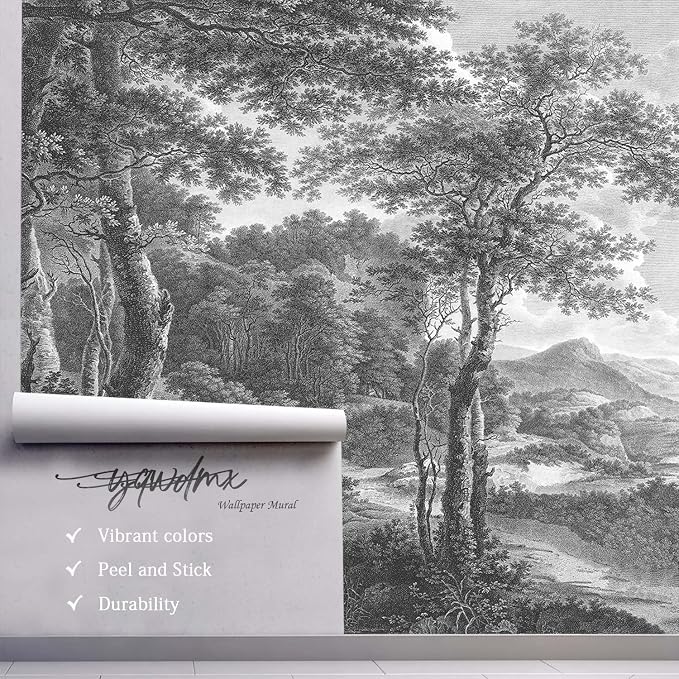 YQWDMX - Vintage Forest Peel and Stick Wallpaper Grey Jungle Mural for Bedroom ZY01 XL
