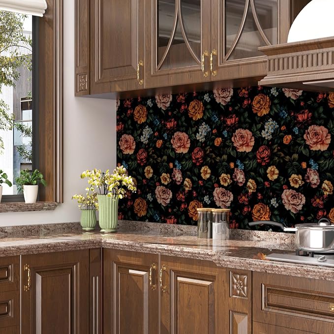 Vintage Drak Colorful Floral Peel and Stick Wallpaper 17.5''x118'' | Self Adhesive/Removable/Waterproof/Thick Vinyl Contact Paper for Bathroom Bedroom Shelf Cabinet Drawer,Prepasted,Easy Peel