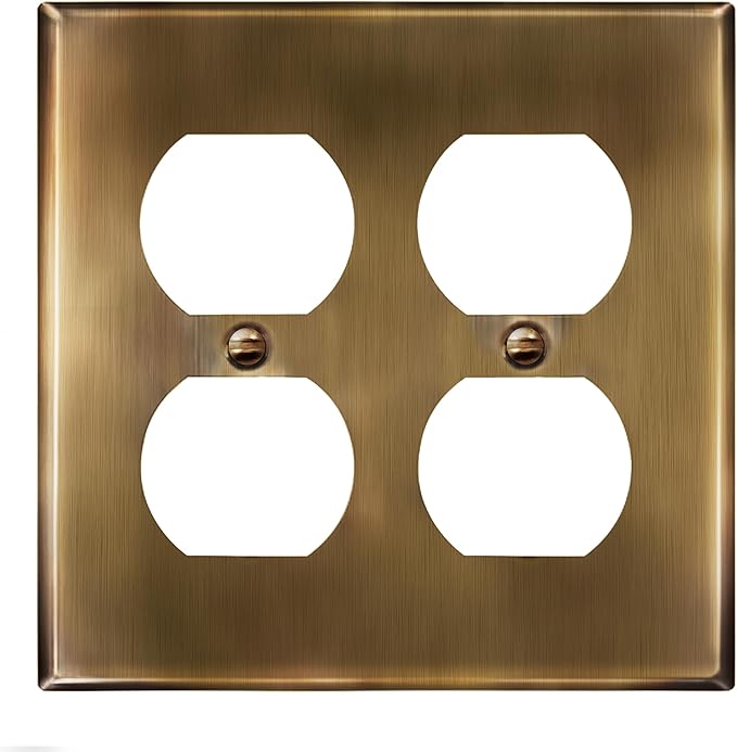 ENERLITES Antique Brass Double Duplex Receptacle Metal Wall Plate, Stainless Steel Outlet Cover, Corrosion Resistant, Standard Size 2-Gang 4.50" x 4.57", Stainless Steel 201, 7722-AB