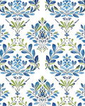 BOKEBEVE Boho Floral Peel and Stick Wallpaper Blue White 17.5 x 118In | Leaf Contact Paper Modern Symmetry Wall Paper for Bedroom Accent Walls Laundry Nursery Pantry Renter Friendly Removable