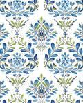 BOKEBEVE Boho Floral Peel and Stick Wallpaper Blue White 17.5 x 393.5In | Extra Long Leaf Contact Paper Modern Wall Paper for Bedroom Accent Walls Laundry Nursery Pantry Renter Friendly Removable