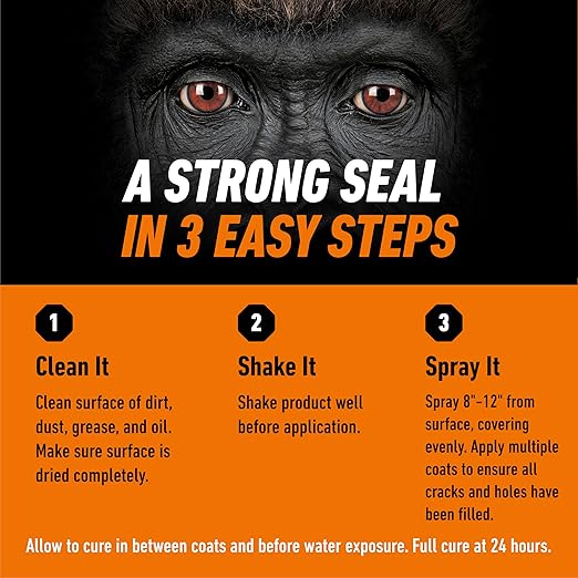 Gorilla Waterproof Patch & Seal Rubberized Sealant Spray, Black, 16 Ounce (Pack of 1) - Seals Out Water, Air, and Moisture
