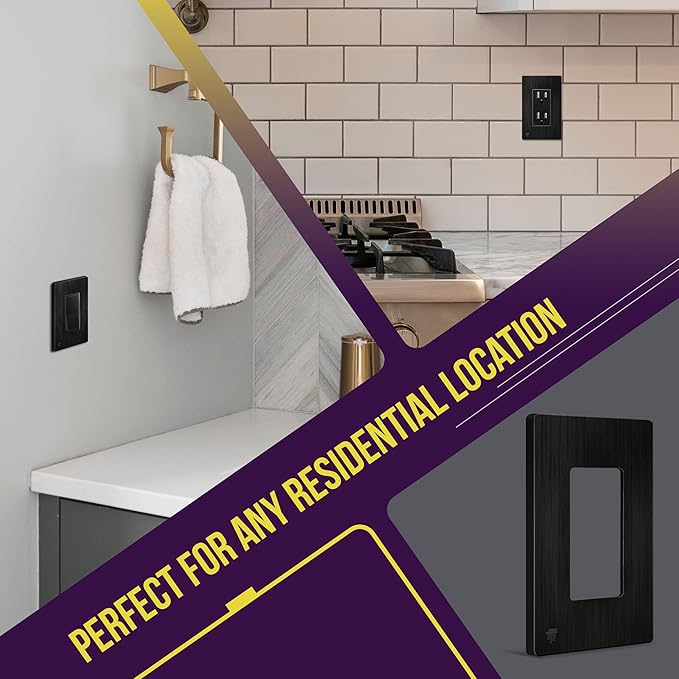 ENERLITES Decorator Light Switch or Receptacle Wall Plate, Screwless Wall Plate, Standard Size, 1-Gang 4.68" x 2.93", Polycarbonate Thermoplastic, UL Listed, SI8831-BBK-10PCS, Brushed Black, 10 pack