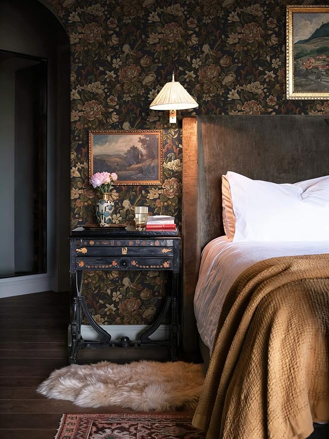Dimoon Vintage Peel and Stick Wallpaper Dark Blue Floral Contact Paper 16.1"x78.7" Retro Victorian Dark Academia Wallpaper for Bedroom Moody Cottage Core Wall Paper Removable Waterproof Vinyl Roll