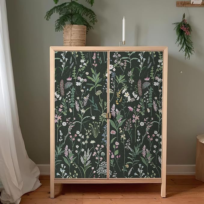 17.3'' x 236.2'' Floral Peel and Stick Wallpaper Vinyl Wallpaper Flower Vintage Vinyl Peel and Stick Wall Paper for Kitchen Cabinet Furniture Renter Friendly (Covers 28.4 Sq Ft)
