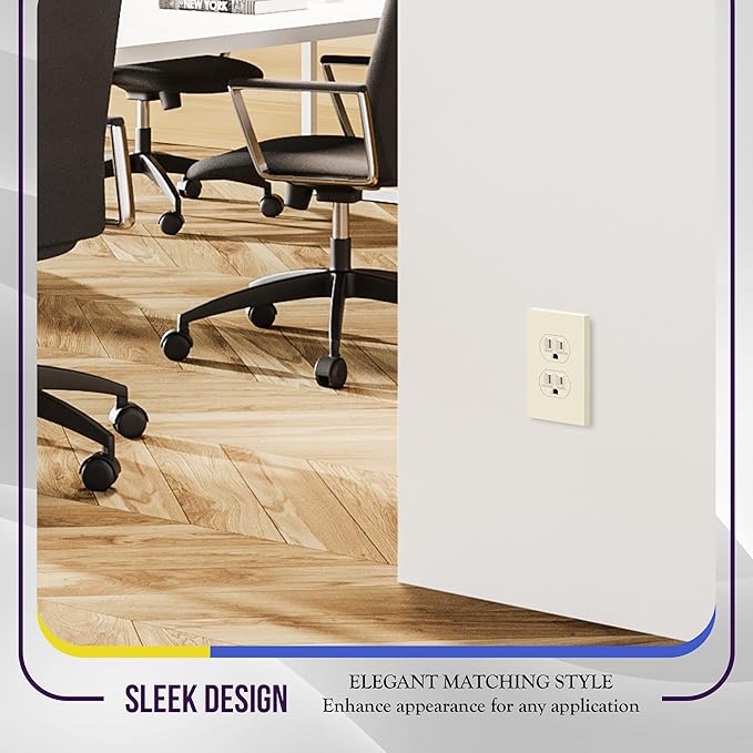 ENERLITES Screwless Duplex Wall Plate, Child Safe Receptacle Outlet Cover, Standard Size, 1-Gang 4.68" x 2.93", Unbreakable Polycarbonate Thermoplastic, UL Listed, SI8821-LA-5PCS, Light Almond, 5 Pack