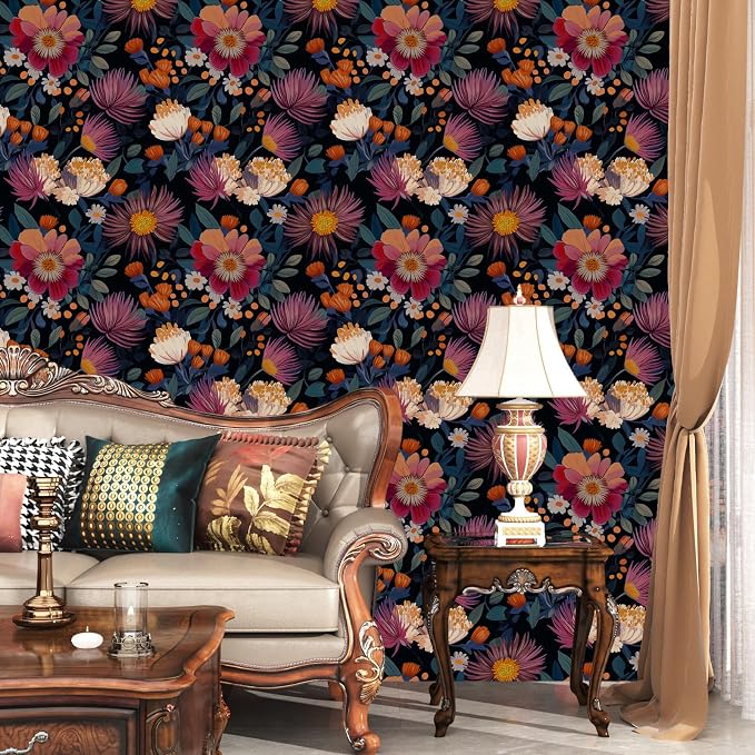 Vintage Pink Blue Daisy Floral Peel and Stick Wallpaper 17.5''x118'' | Self Adhesive/Removable/Waterproof/Thick Vinyl Contact Paper for Bathroom Bedroom Shelf Cabinet Drawer,Prepasted,Easy Peel