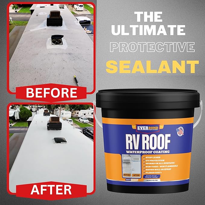 RV Roof Coating - Liquid Rubber RV Roof Sealant for Camper Roofs, Trailers, Motorhomes, and Metal Buildings - Temperature Reducting White -1Quart
