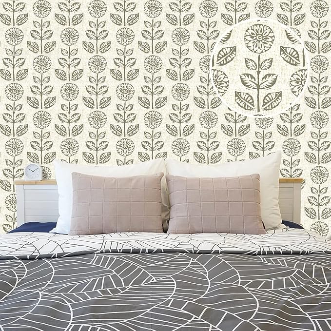 Wudnaye Floral Peel and Stick Wallpaper Vintage Tulip Floral Wallpaper 17.7in×393.7in Flower Farmhouse Contact Paper Peel and Stick Neutral Self Adhesive Removable Vinyl Wall Paper for Kitchen Bedroom