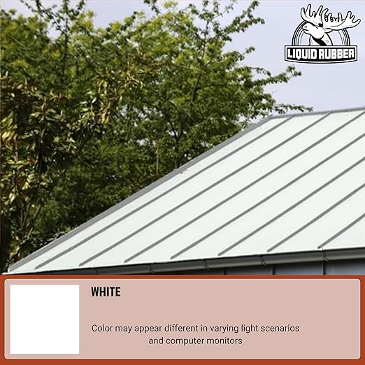 Liquid Rubber Color Roof Sealant- Elastomeric Waterproof Coating for Flat, Low-Slope & Metal Roofs, Flexible UV-Stable Membrane, White, 5 Gallon