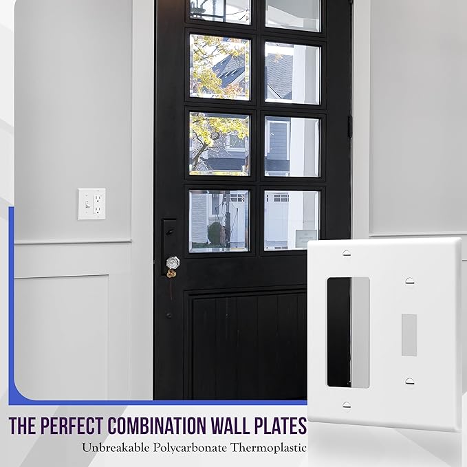 ENERLITES Combination Toggle Light Switch/Decorator Light Switch Plate, Double Switch Wall Plate, Standard Size 2-Gang 4.50" x 4.57", Polycarbonate Thermoplastic, 881131-W-2PCS, White (Pack of 2)