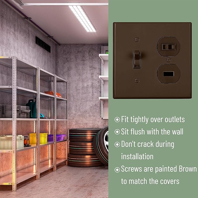 Bates- 2-Gang Combination Wall Plate, 4.5"x 4.57"/Standard Size, Brown, Toggle Light Switch/Duplex Receptacle Outlet, 2 Gang Wall Plate for Electrical Outlets, Double Outlet Cover Plate