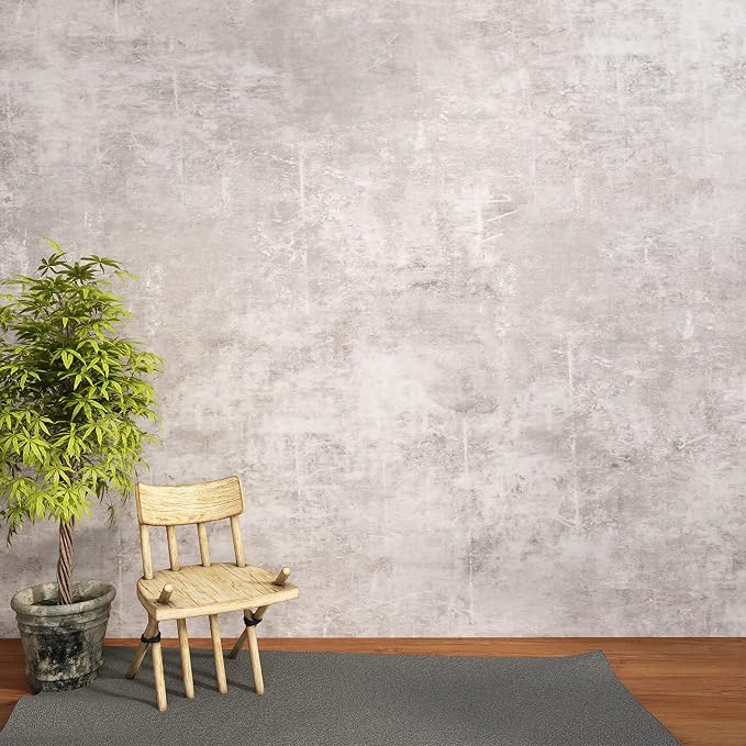 VEELIKE Neutral Concrete Wallpaper Peel and Stick Boho Concrete Contact Paper for Walls Countertop Waterproof 118''x32'' Wide Removable Adhesive Cement Vinyl Wallpaper for Bedroom Bathroom Living Room