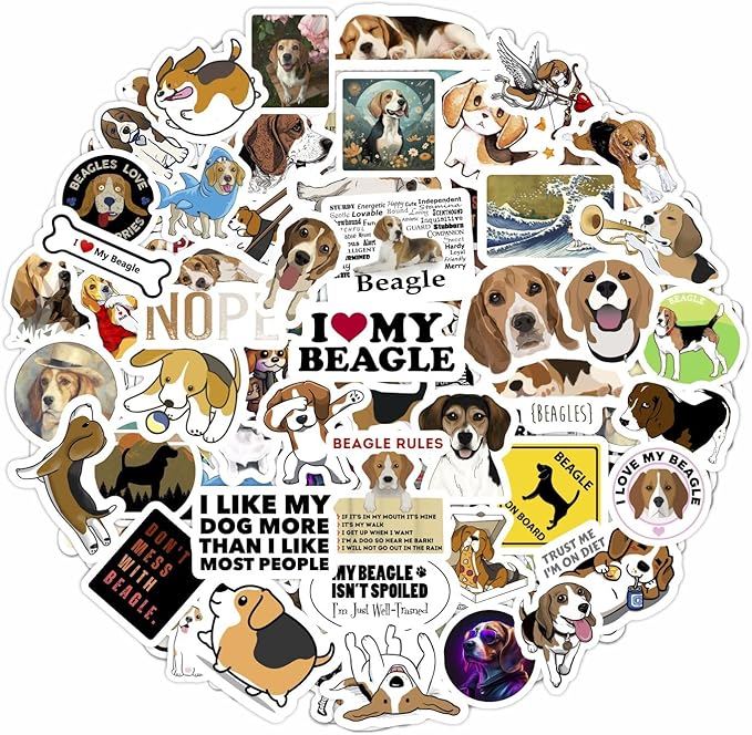 BulbaCraft Beagle Stickers for Water Bottle and Laptop - Dog Lover Party Supplies & Decorations, Waterproof Vinyl Puppy Decals, Cute Beagle Stickers Laptop Decals, Gifts for Women & Men