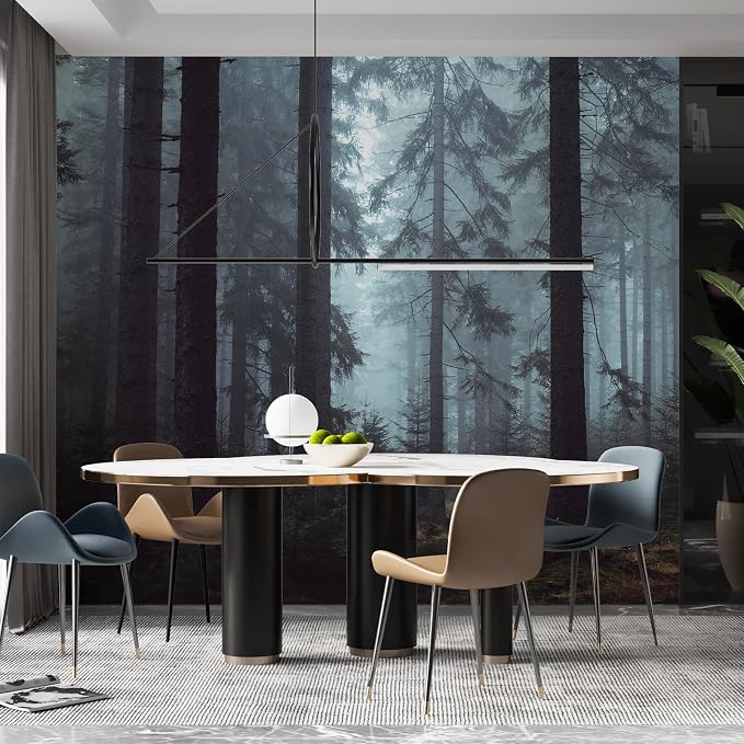 Foggy Forest Wall Murals Peel and Stick 148" W x 98" H | Misty Woodland Tree Self Adhesive Renter Friendly Wallpaper for Bedroom Living Room