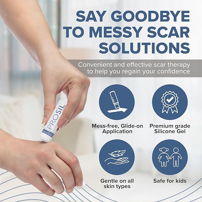 ProSIL Silicone Scar Stick - Scar Gel for Surgical Scars, Acne, & Burns - Silicone Gel for Scars is Safe for Children, Men & Women - Silicone Scar Gel Provides Effective Scar Therapy, 17g