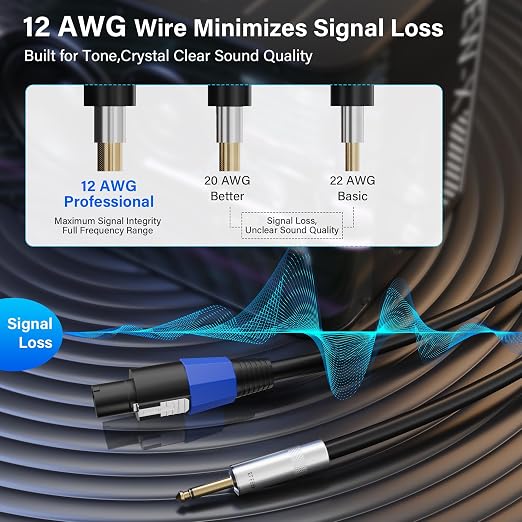 Elecan Premium Speakon to 6.35MM 1/4 Inch TS Male Speaker Cable 35 Ft/2 Pack, 12AWG Heavy-Duty High Power Amp Audio Connection Cord DJ/PA Amplifier Cable Wire with Twist Lock, 9.5mm OD, Black +Ties