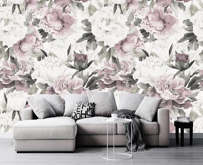 Cliouar-Vintage Purple Pink Rose Bedroom Living Room Decor Wallpaper Mural Bedroom Living Room Decor 103" x 69"(Not Peel and Stick)