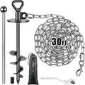 SELEWARE Dog Tie Out Stake, Dog Anchor with 30FT Stainless Steel Dog Chain | 15" Long Anti-Rust Heavy Duty Dog Stake for Large Dogs up to 100 lbs, Easy Install with Twist Rod for Yard, Camping Outside