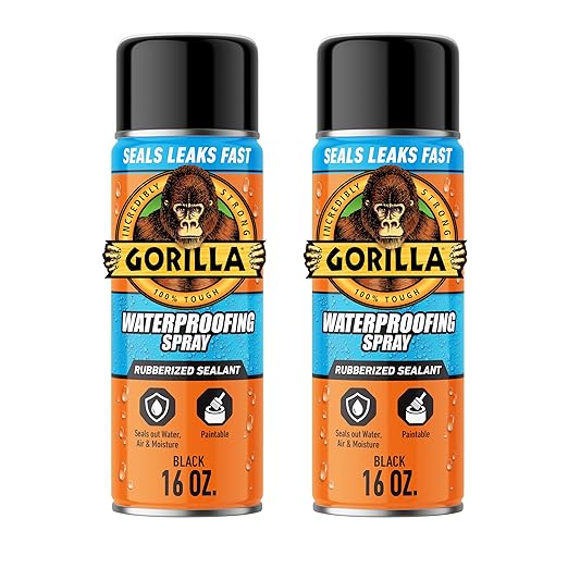 Gorilla Waterproofing Spray, Rubberized Sealant, Black, 16 Ounce (Pack of 2) - Seals Out Water, Air, and Moisture