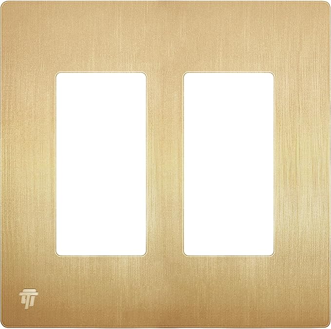 ENERLITES Elite Series Screwless Decorator Wall Plate Child Safe Outlet Cover, Gloss Finish, Size 2-Gang 4.68" H x 4.73" L, Unbreakable Polycarbonate Thermoplastic, SI8832-BGD, Brushed Gold