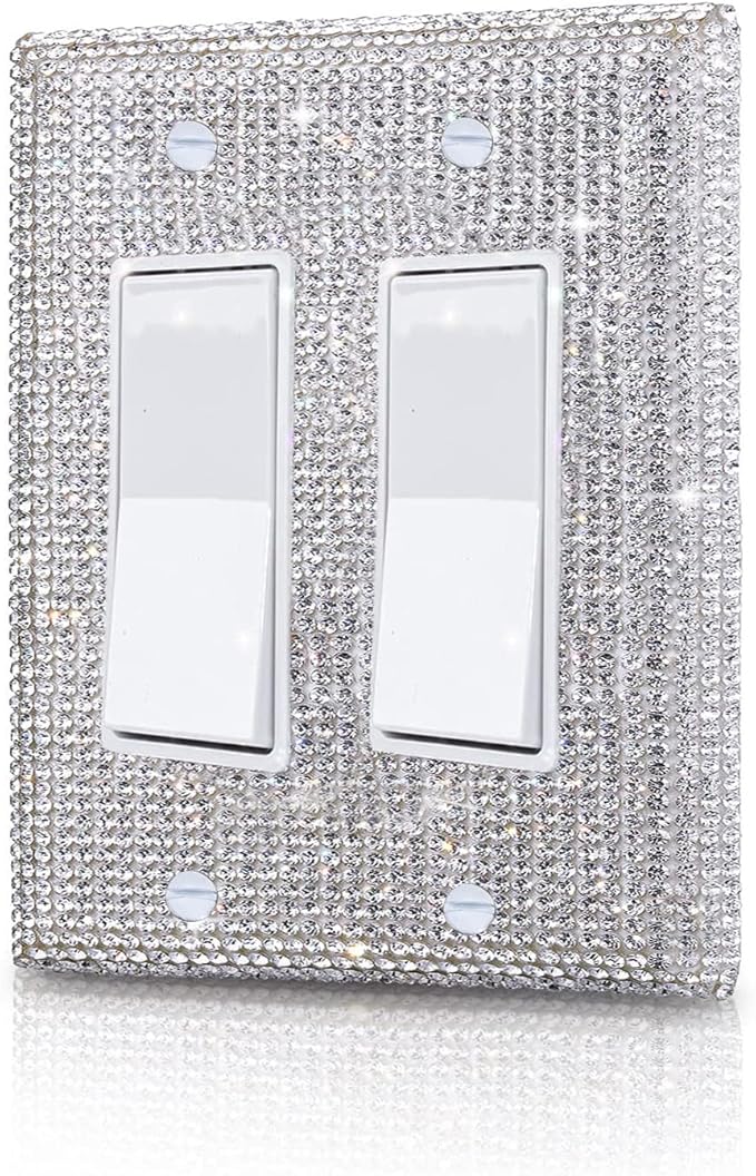 Silver Shiny Silver Rhinestones Switch Wall Plate Double Gang Toggle Light Switch Covers Decorator Plate Outlet Wall Plates