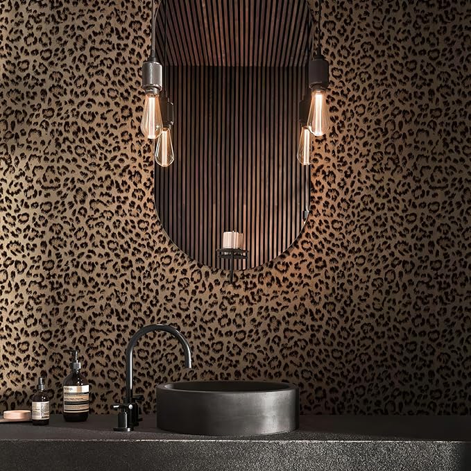 JiffDiff Leopard Print Peel and Stick Wallpaper, Waterproof Removable Self Adhesive Textured Wall Paper, Yellow Unique Funky Cheetah Contact Paper for Bedroom and Bathroom 800"X17.3"(96.2 sq. ft)